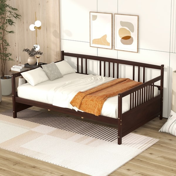 Full Size Daybed Vintage Side Rail, Wooden Sofa Bed, Solid Wood Slats