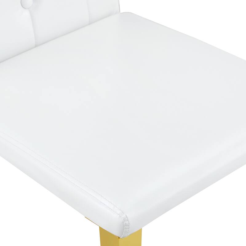 Set Of 4, PU Dining Chairs: Ergonomic Buckle Backrest, 35 Inches High, Golden Metal Legs, Combines Comfort And Texture