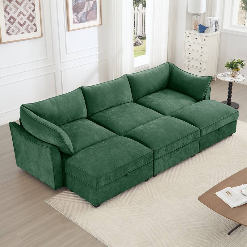 GDFStudio - Chenille 3-Seater 112.6" Modular Sofa with 3 Ottomans