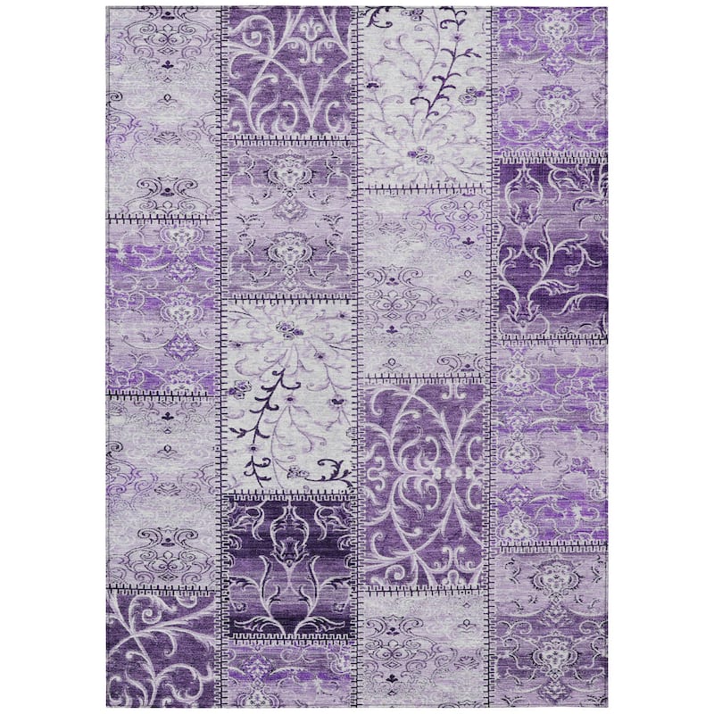 Machine Washable Indoor/ Outdoor Traditional Patchwork Chantille Rug