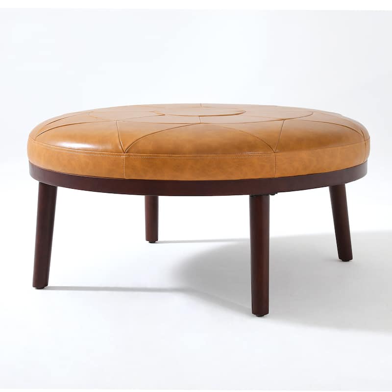 34.5" W Full-Grain Genuine Italian Leather Ottoman by Lumibee