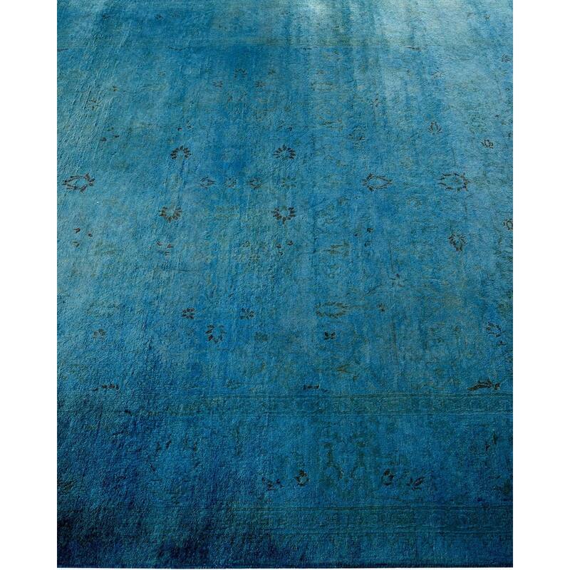Overton Hand Knotted Wool Vintage Inspired Modern Contemporary Overdyed Blue Area Rug - 5' 1" x 12' 6"