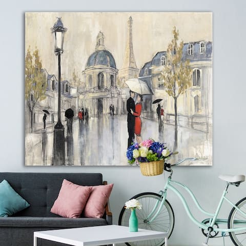 Designart "Love in Paris I" Romantic French Country Gallery-wrapped Canvas - Multi-color