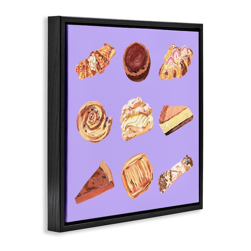 Stupell Delicious Pastries on Purple Framed Floater Canvas Wall Art Design By Melissa Wang