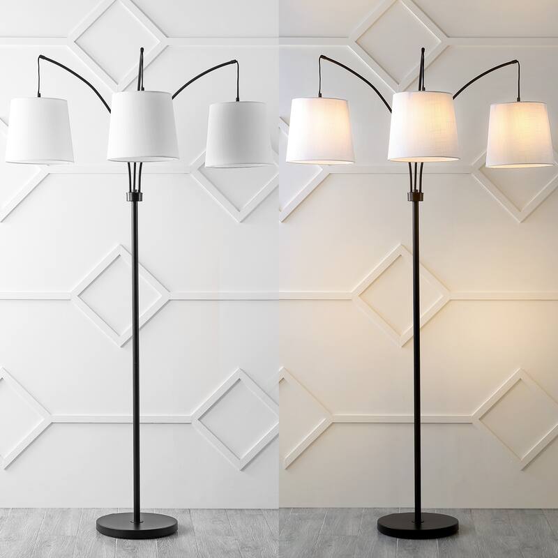 Ocata 72.5" 3-Light Mid-Century Modern Head-Adjustable Iron LED Arc Floor Lamp, Black by JONATHAN Y