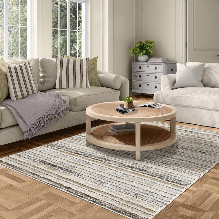 Modern Minimalist Striped Area Rug - Brown/Grey/Cream - Rectangle 4'3" x 5'11"