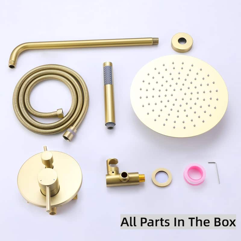 Brushed Gold Rain Shower System Wall Mount Rain Shower Head With Handheld Shower Combo Set Rough-In Valve
