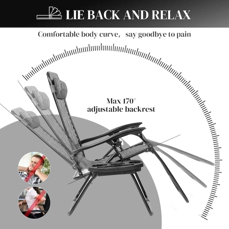 Set of 2 Zero Gravity Recliner Lounge Chairs with Cup Holders, Folding Patio Camping Beach Chairs for Outdoor Relaxation