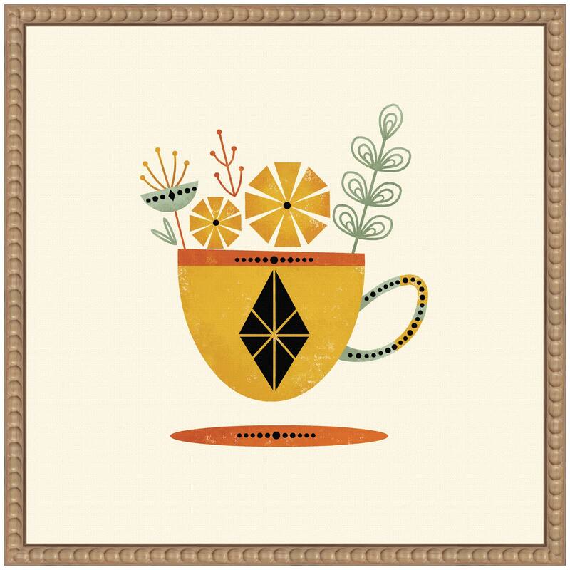 Kate and Laurel Sylvie Yellow Cup Framed Canvas by Amber Leaders