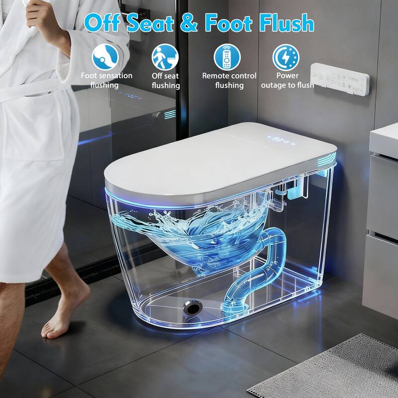 Smart Toilet with Auto Open Lid, Heated Seat & Bidet, One Piece Intelligent Toilet with Remote Control