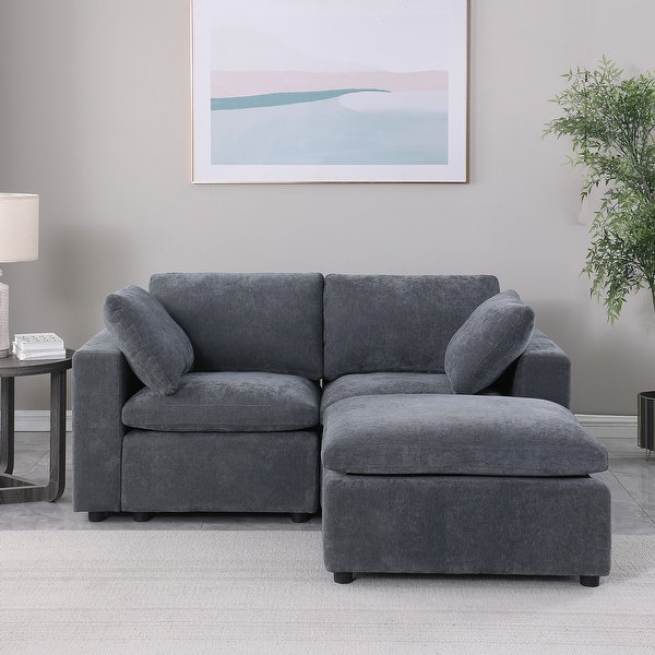 68.5 Sectional Loveseat Small L Shaped Chenille Upholstered Sofa Grey