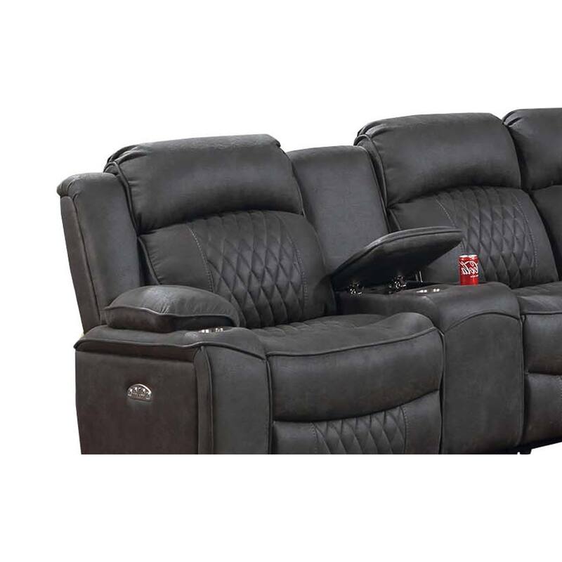 Ina Power Sectional Recliner L Shape Sofa, Charcoal Gray Faux Leather