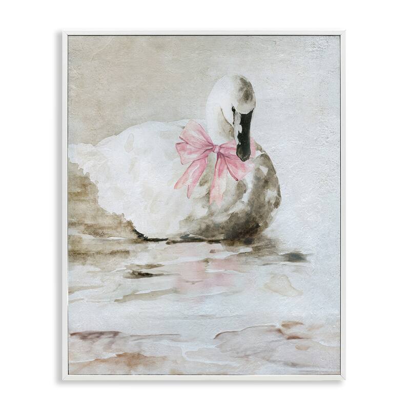 Stupell Charming Duck with Pink Bow Framed Giclee Art Design By Carol Robinson - 16 x 20 - White