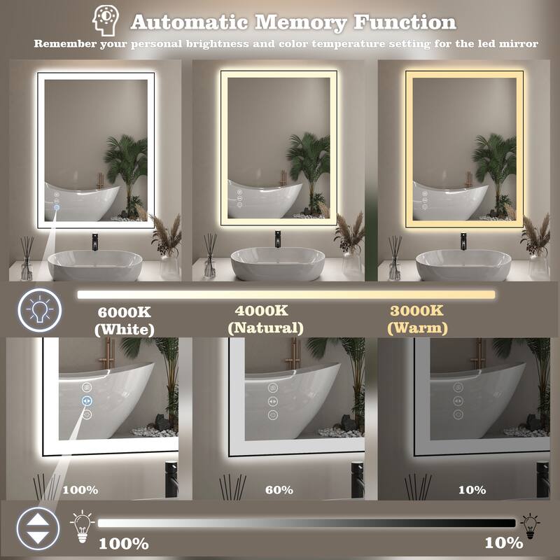 Rectangular Aluminum Framed Backlit and Front Light LED Wall Bathroom Vanity Mirror - N/A