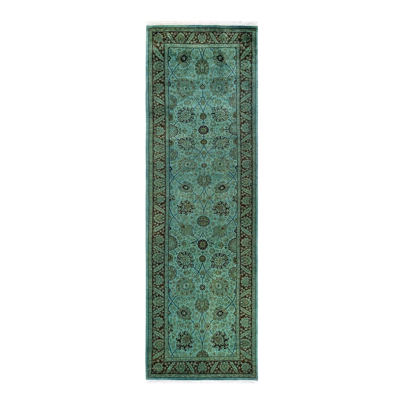 Overton Hand Knotted Wool Vintage Inspired Modern Contemporary Overdyed Blue Runner Rug - 3' 1" x 10' 1"