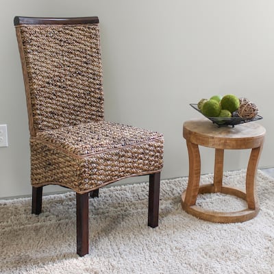 Dining Chairs with Handwoven Leaf Design - Mahogany Frame and Comfortable 19 x 20 Inch Seat, Set of 2