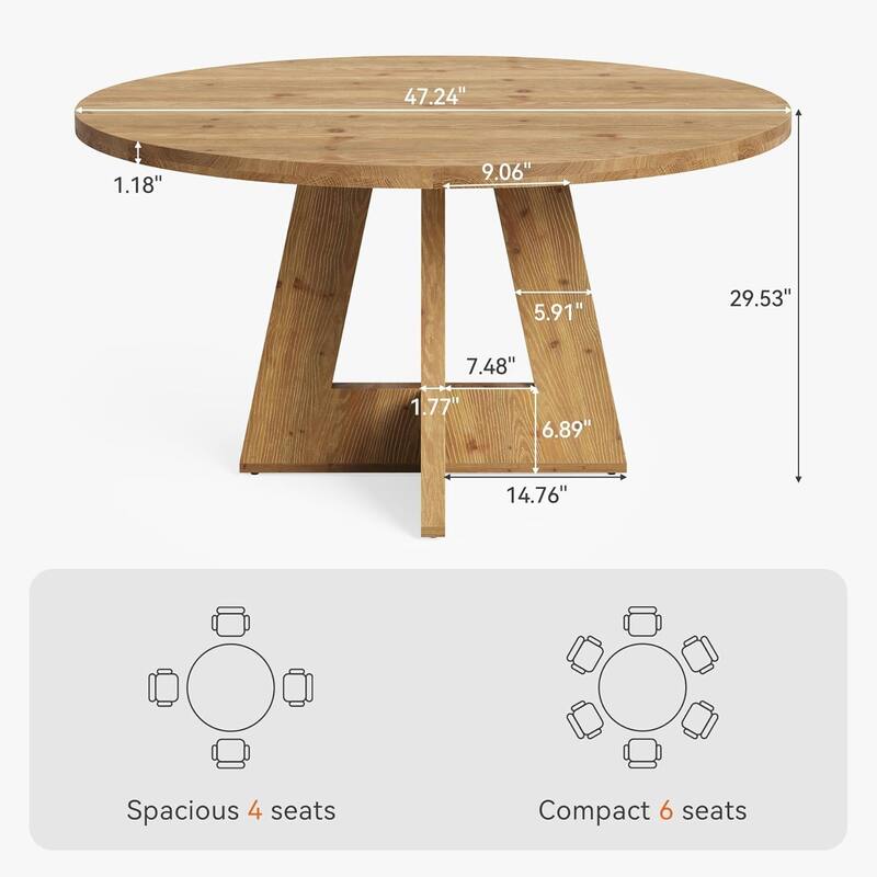 47-Inch Solid Wood Round Dining Table for Dining Room Family Gathering