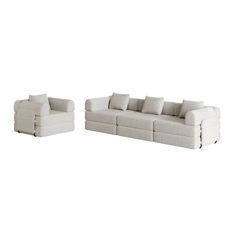 Set of 2 Loveseat Couch Chenille Modular Splicing Sectional Sofa Convertible Sleeper Sofa Bed with Side Pockets and Pillows