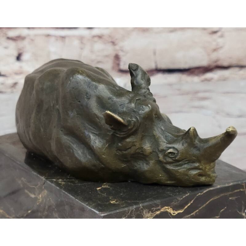 Rhinoceros Rhino Bookend Bronze Sculpture Figurine Lost Wax Casting On Marble Base
