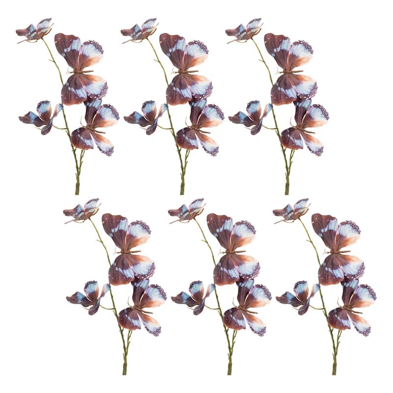 Artificial Butterfly Sprays - 32" - Brown and Blue - Set of 6