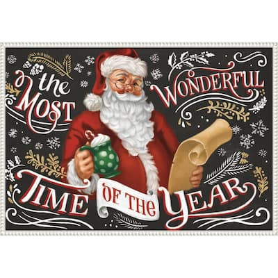 Santas List II Black by Janelle Penner Framed Canvas Wall Art Print - Sylvie Beaded White