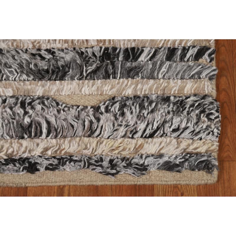 Striped Moroccan Modern Foyer Rug Hand-Knotted Wool Carpet - 2'0"x 3'0"