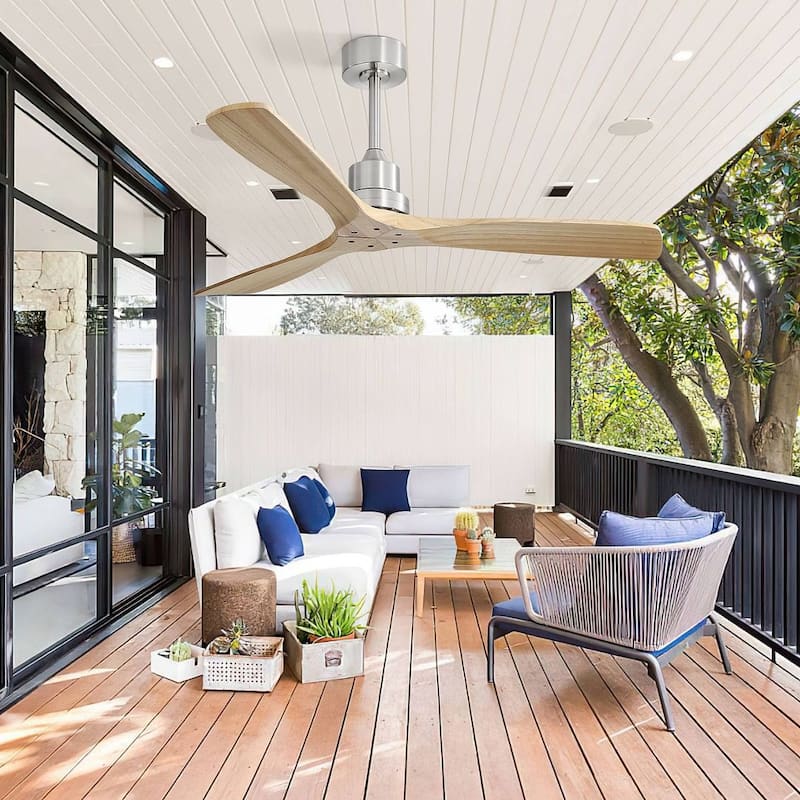 52" Modern Solid Wood Fan Blade Ceiling Fan with Remote Control