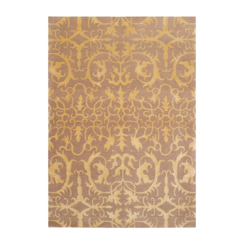 Hand Knotted Tibetan Beige Floral Wool & Silk Transitional Area Rug - 4' 1'' x 5' 11''