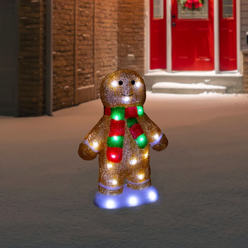 14" LED Acrylic Gingerbread Man Scarf Outdoor Christmas Decoration - Brown