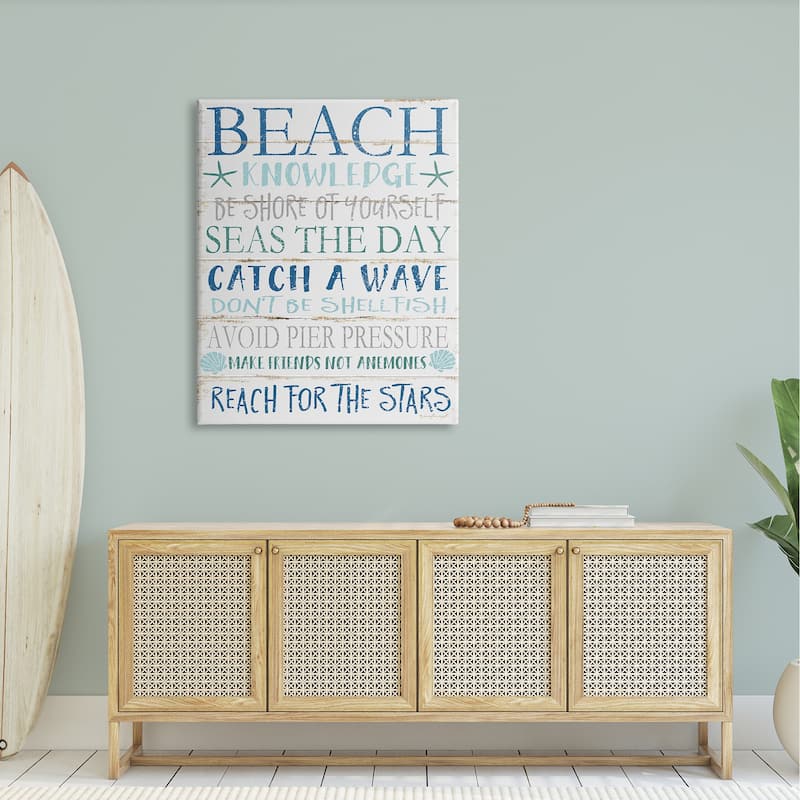 Stupell Beach Knowledge Blue Aqua and White Planked Look Sign, 11 x 14, Proudly Made in USA - Multi-Color