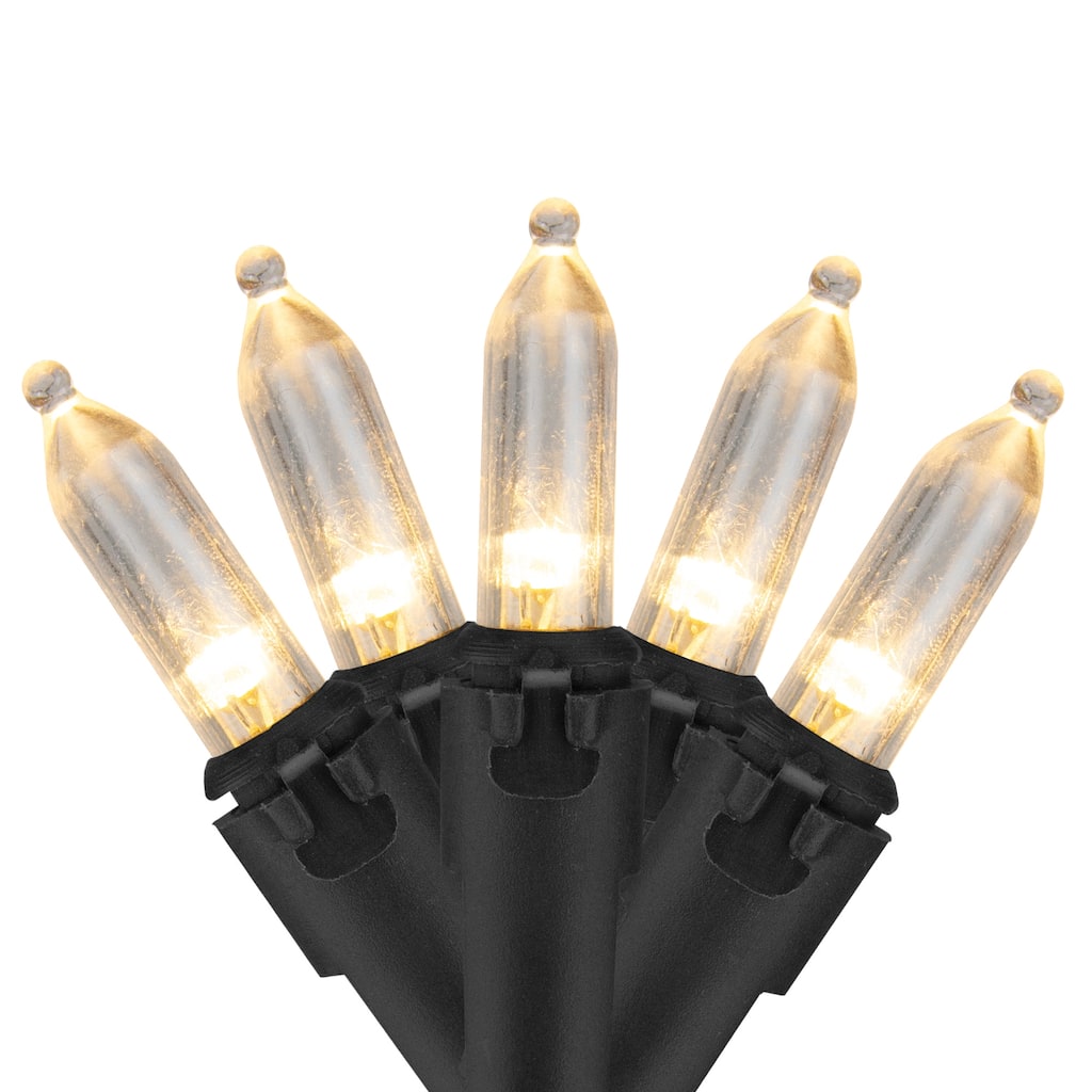 50 White LED Mini Christmas Lights - 16.25 ft Black Wire - 16.25'