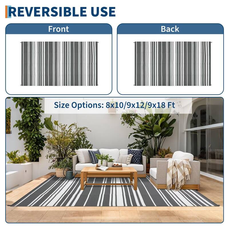 Outdoor Rug Waterproof Mat Outside Rugs for Patio Camping Balcony Modern Strip Plastic Straw Rug