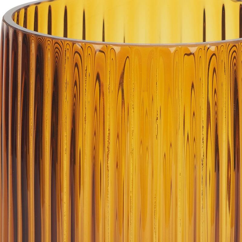 8" Amber Cylinder Ribbed Glass Table Vase - 5.59