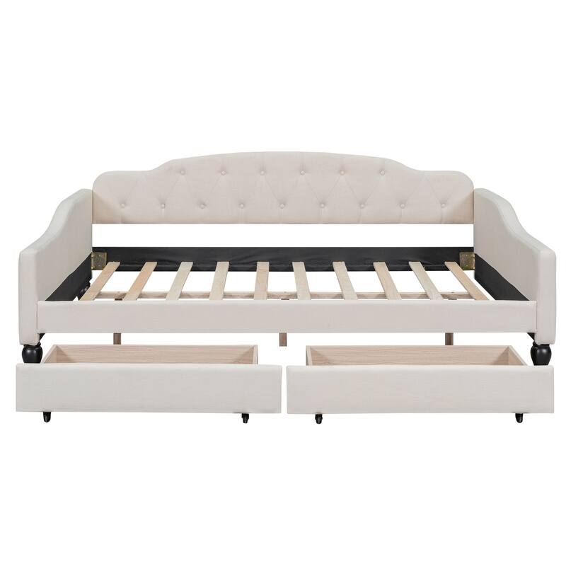 Multifunctional Full Size Upholstered Tufted Daybed with 2 Drawers