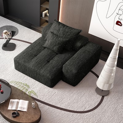 Oversized Upholstered Sofa Chair, Chenille Fabric Recliner with Movable Armrests, Living Room Single Leisure Sofa with 2 Pillows