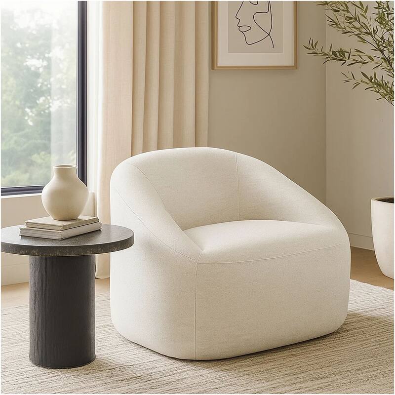 Opal Swivel Accent Chair, Light Oat Gray Polyester, Contoured Barrel Back