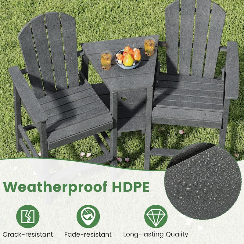 HDPE Adirondack 2-Seat Chair with Tray Table and Umbrella Hole - 24" L x 22" W x 50" H