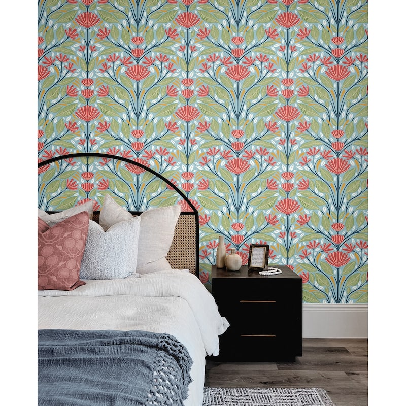 Seabrook Designs Carmela Folk Floral Unpasted Wallpaper