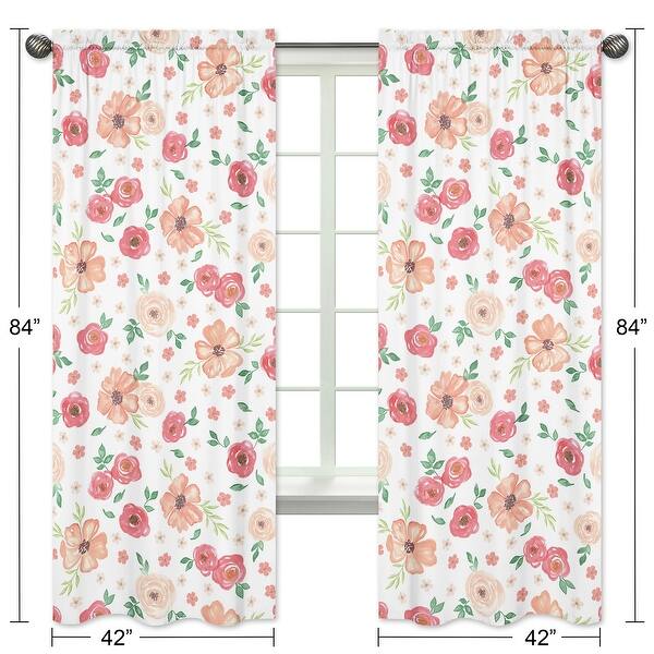 Sweet Jojo Designs Peach and Green Watercolor Floral Collection 84-inch Window Treatment Curtain Panel Pair