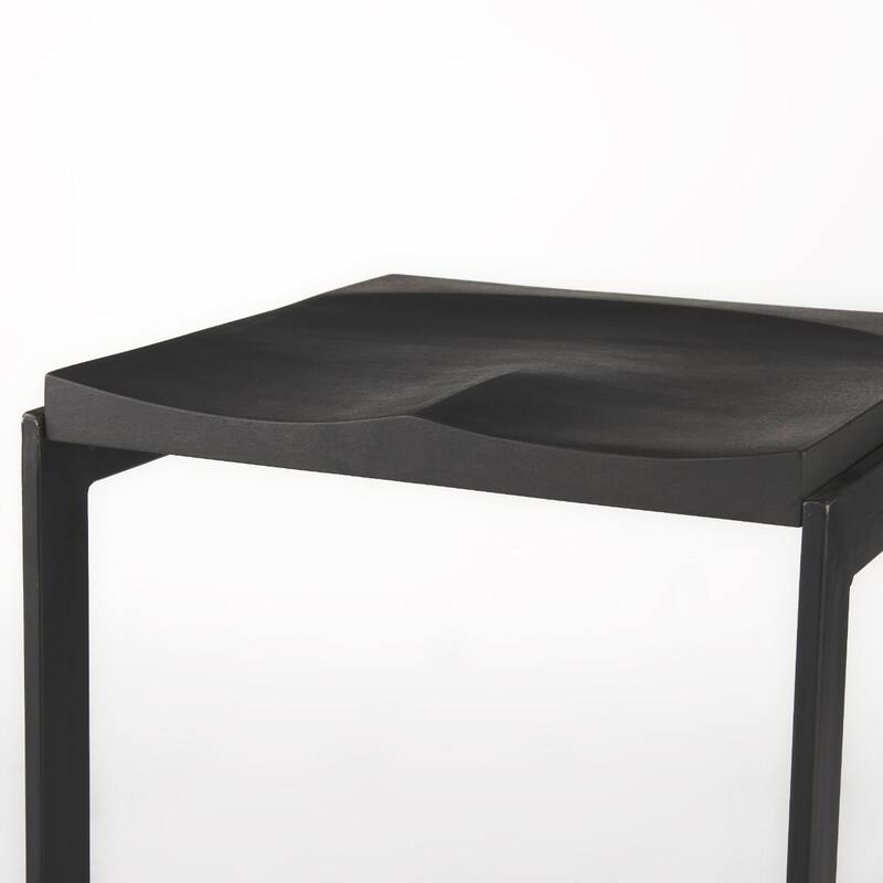 26" Backless Black Solid Wood Counter Height Bar Stool with Matte Metal Frame and Comfortable Footrest - 26”H x 17”W x 18”D