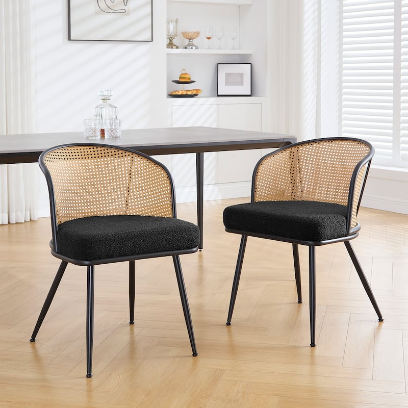 Upholstered Rattan Dining Chairs with Metal Legs Set of 2/4 - 29.92"H x 20.5"W x 23.03"D