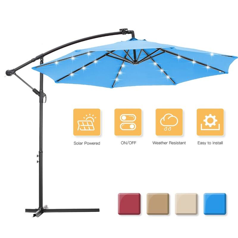 10 FT Solar LED Patio Outdoor Umbrella Hanging Cantilever Umbrella