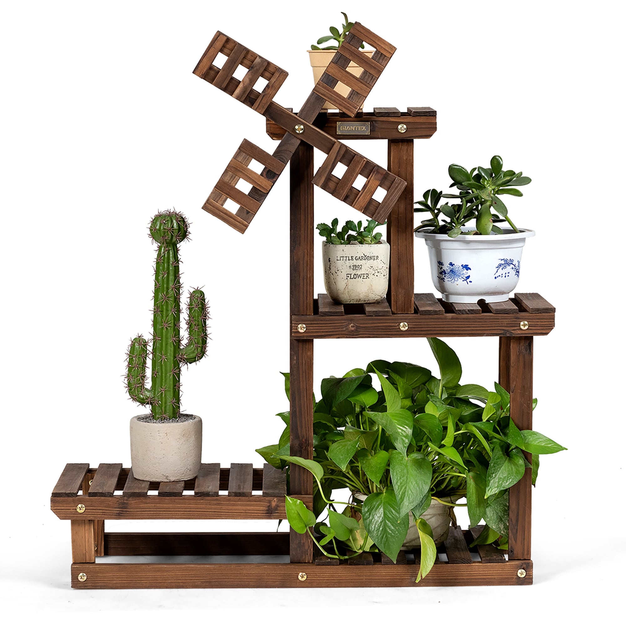 Shop For Costway Wood Plant Stand 4 Tier Shelf Multiple Flower Pot Windmill 30 X 10 X 28 L X W X H Get Free Shipping On Everything At Overstock Your Online Garden Patio Outlet Store Get 5 In Rewards With Club O 31982608