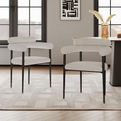 Dining Chairs Set of 2,Dining Chairs, Kitchen Dining Room Chairs,Round Boucle Backrest Sherpa Dining Chair with Black Metal Legs