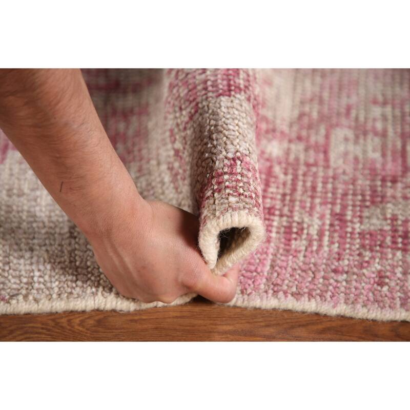 Pink Abstract Modern Area Rug Hand-Knotted Wool Carpet - 7'9"x 9'8"