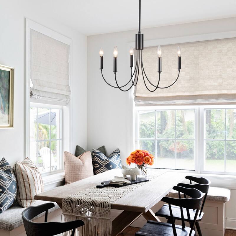 5-Light Rustic Candlestick Hanging Linear Chandelier Lighting Fixture for Kitchen Island