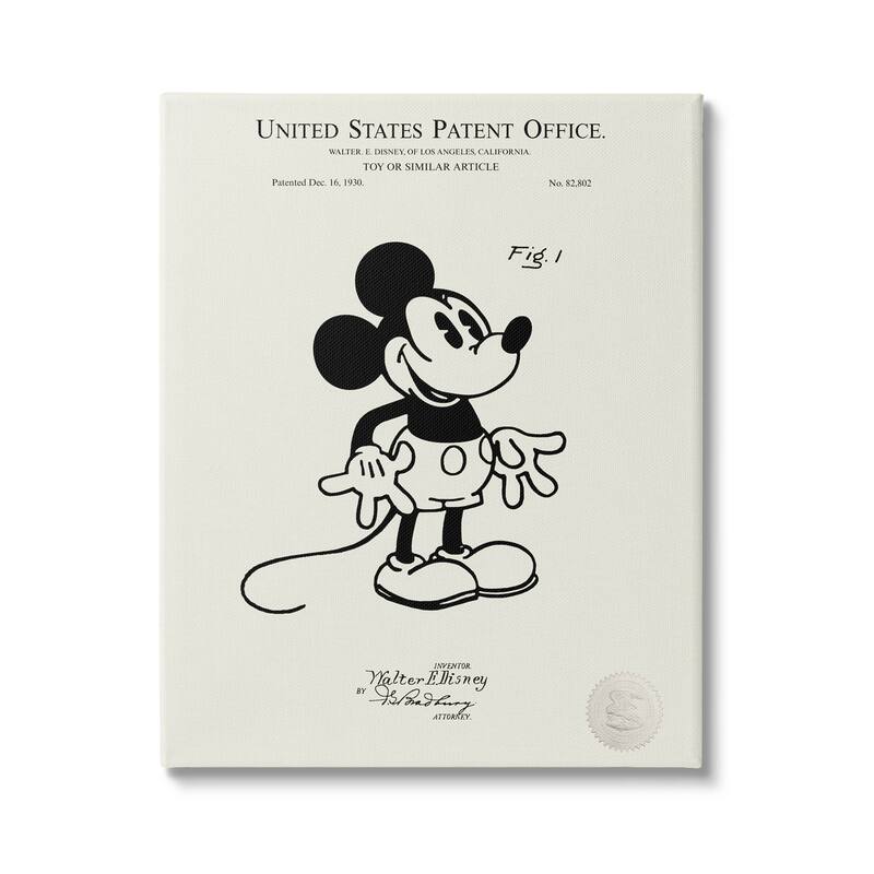 Stupell Vintage Cartoon Character Patent Canvas Wall Art, Design by Karl Hronek - 16 x 20