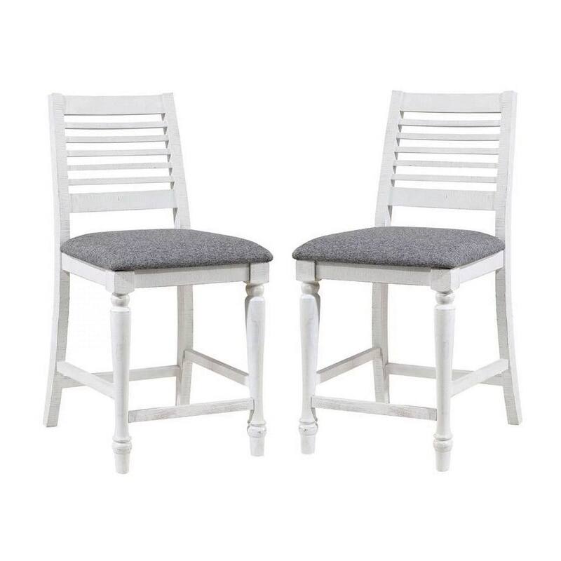 Set of 2, Chairs with Antique White Wood and Grey Seat - 23"