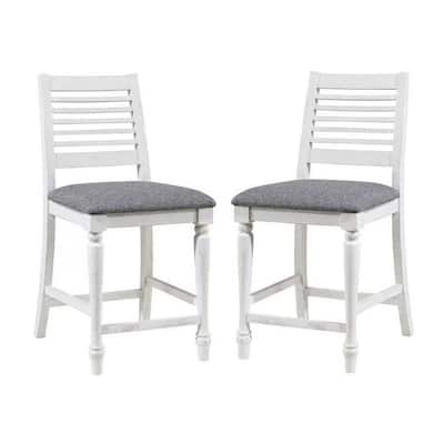 Set of 2, Chairs with Antique White Wood and Grey Seat
