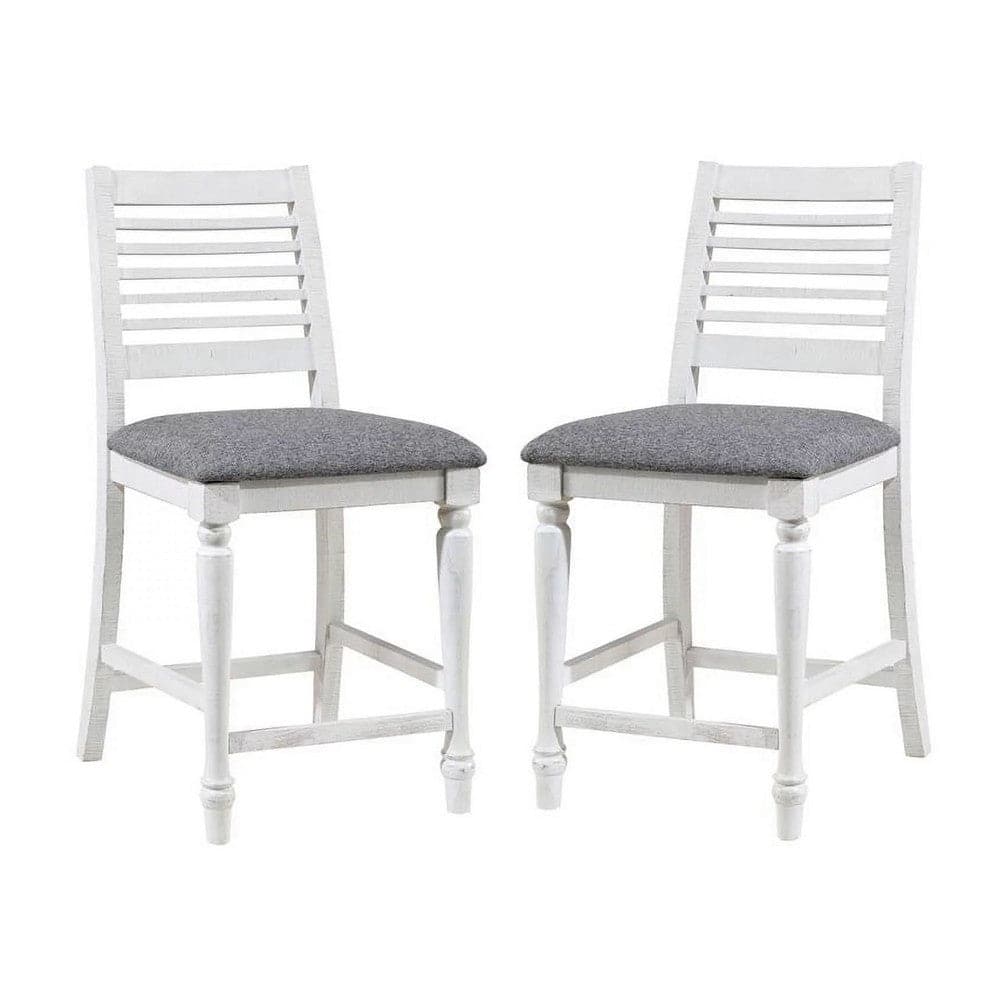 Set of 2, Chairs with Antique White Wood and Grey Seat